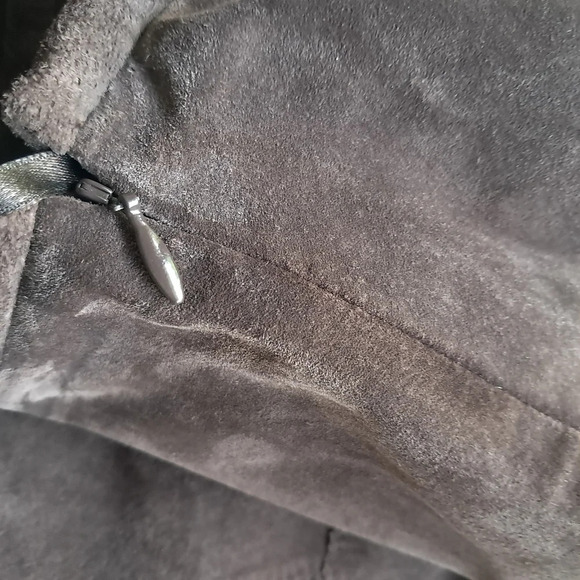 Alfani 100% Real Genuine Suede Leather Midi Skirt Pleats Raw Hem Dark Brown zip - Picture 5 of 7